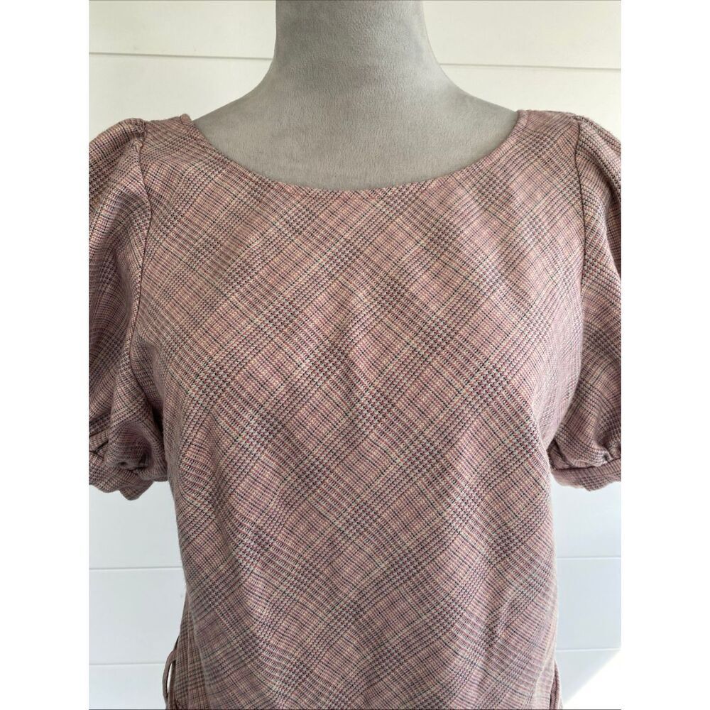 Free People Sevi Plaid Mini Dress Puff Sleeve Grey and Pink Combo Size M NWOT - Picture 4 of 12
